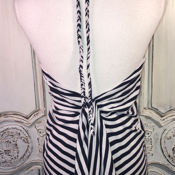 Fora Navy and White stripe 100% Cotton Knit  Backless Maxi Summer Dress Size /S - Picture 8 of 9